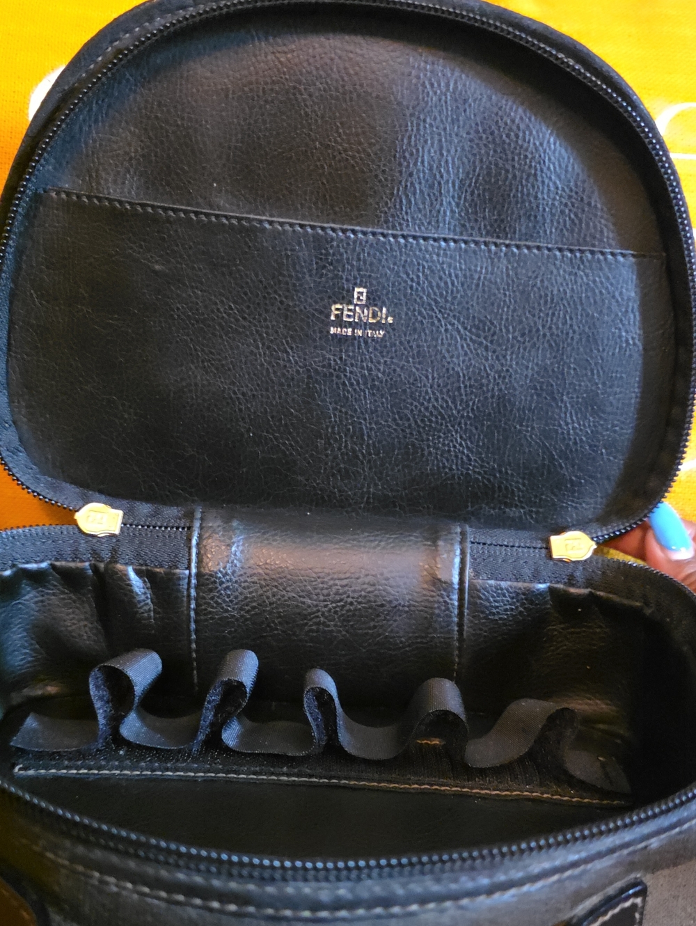 FENDI Black Striped Top-Handle Women’s cosmetic/ Make Up Bag (H) 6.5" X (W) 8.5" - Picture 7 of 9